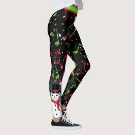 Muzieknoten met Snowman op BLACK Leggings