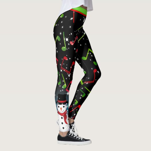 Muzieknoten met Snowman op BLACK Leggings (Rechts)