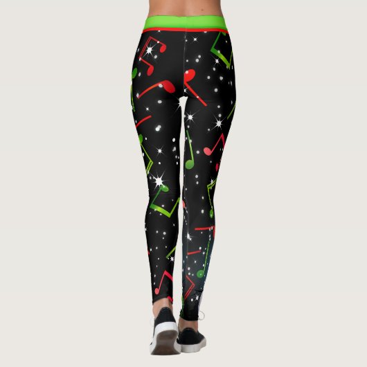 Muzieknoten met Snowman op BLACK Leggings (Achterkant)