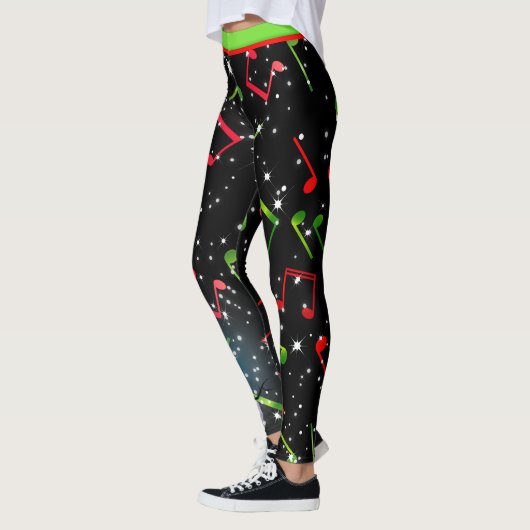 Muzieknoten met Snowman op BLACK Leggings (Links)