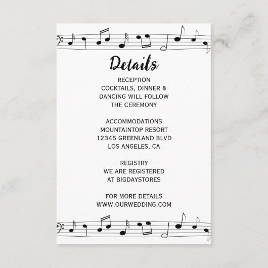 Muzieknoten Monogram Huwelijk Zwart & Wit Informatiekaartje (Voorkant)