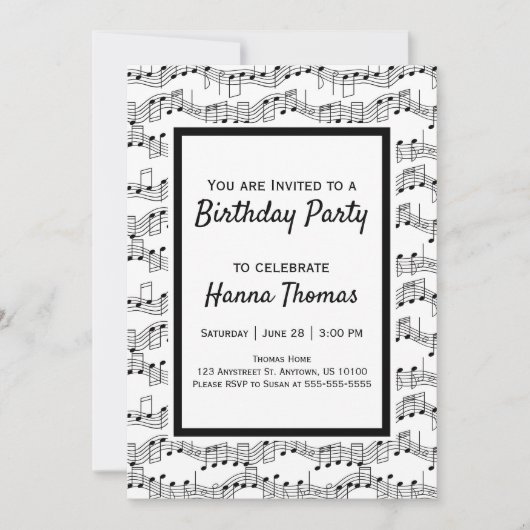 Muzieknoten Musical Birthday Invitation Kaart (Voorkant)