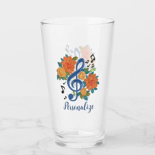 Muzieknoten Musical Clef Floral Gepersonaliseerde  Glas (Voorkant)