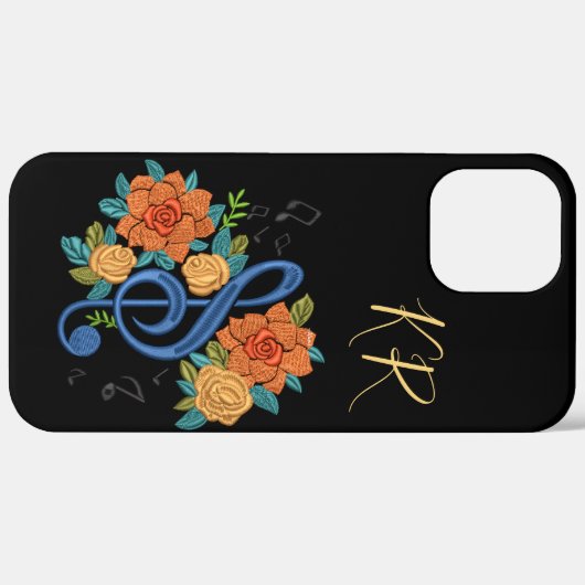 Muzieknoten Musical Clef Note Floral Monogrammed Case-Mate iPhone Case (Achterkant (horizontaal))
