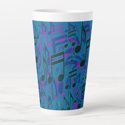 Muzieknoten Musical Pattern Blue Paars Latte Mok (Voorkant)
