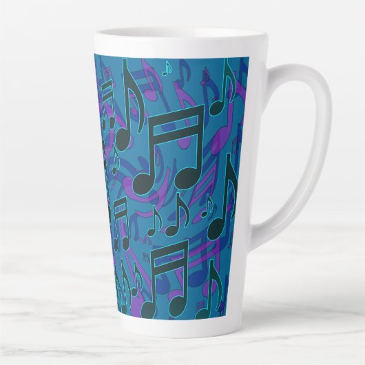 Muzieknoten Musical Pattern Blue Paars Latte Mok (Rechts)