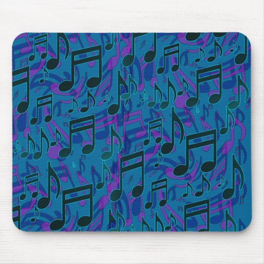 Muzieknoten Musical Pattern Blue Paars Muismat (Voorkant)