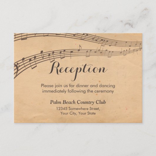  Muzieknoten Musical Wedding Reception Informatiekaartje (Voorkant)
