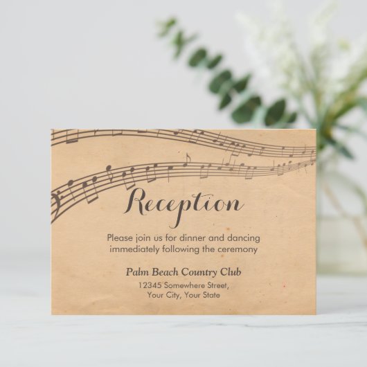  Muzieknoten Musical Wedding Reception Informatiekaartje (Staand voorkant)