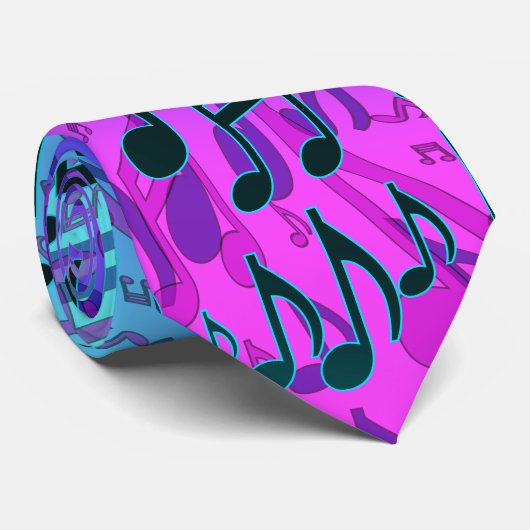 Muzieknoten Muziekaal Patroon Blauw Groen Roze Aqu Stropdas (Opgerold)