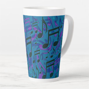 Muzieknoten Muziekaal Patroon Blauw Paars Latte Mok