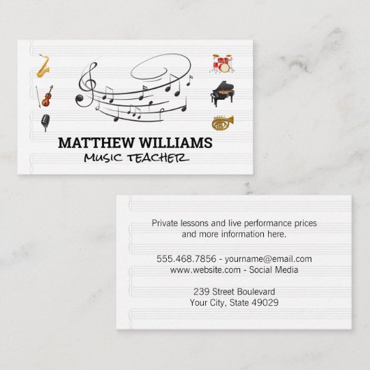 Muzieknoten | Muziekblad | Instrumenten Visitekaartje (Voorkant / Achterkant)