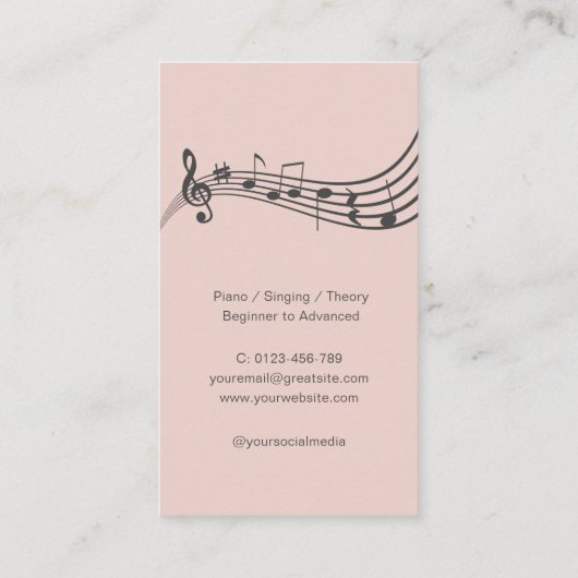 Muzieknoten Muziekleraar Elegant Blush Roze Visitekaartje (Achterkant)
