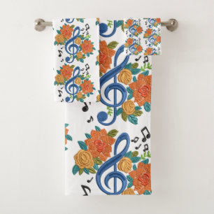 Muzieknoten Muzikaal Bloemenontwerp Sinaasappel Bl Bad Handdoek