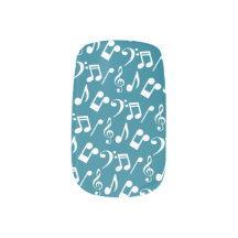 Muzieknoten Nail Wraps-Blauwgroen en wit