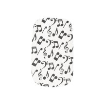 Muzieknoten Nail Wraps-Wit en Zwart