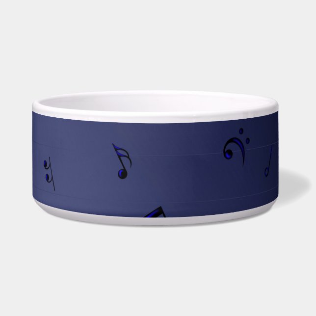 Muzieknoten - Navy Ceramic Pet Bowl Voerbakje (Voorkant)