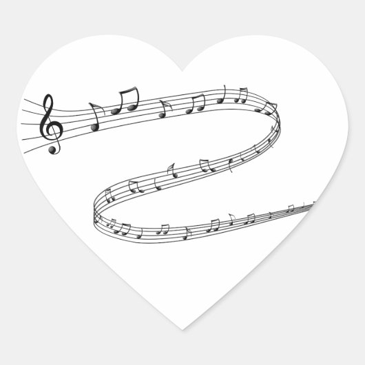 Muzieknoten op Curvy Lines Hart Sticker (Voorkant)