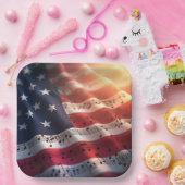 Muzieknoten op een Amerikaanse vlag Papieren Bordje (Feest)