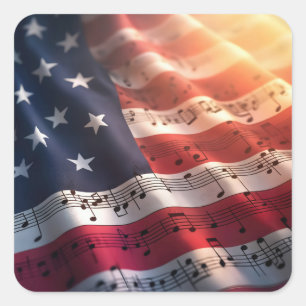 Muzieknoten op een Amerikaanse vlag Vierkante Sticker