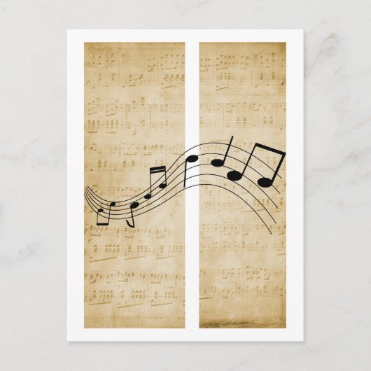 Muzieknoten op  oud stijl blad muziekpapier briefkaart (Voorkant)
