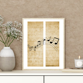Muzieknoten op  oud stijl blad muziekpapier poster