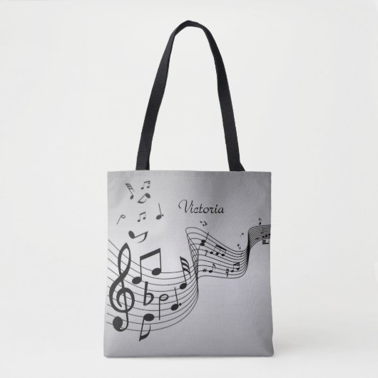 Muzieknoten op Silver met naam Tote Bag (Voorkant)
