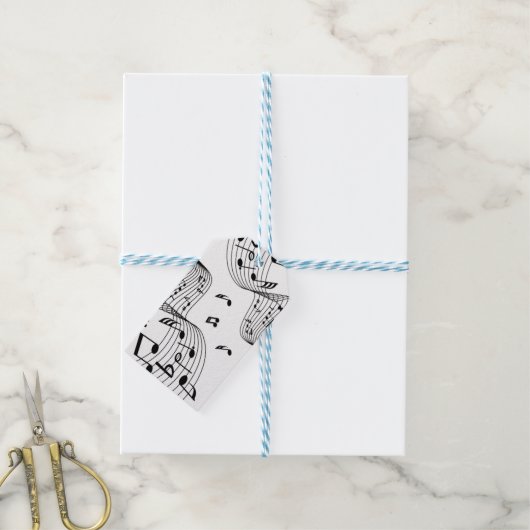 Muzieknoten op wit  cadeaulabel (Met Touw)