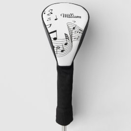 Muzieknoten op wit met naam golfhoes golfheadcover