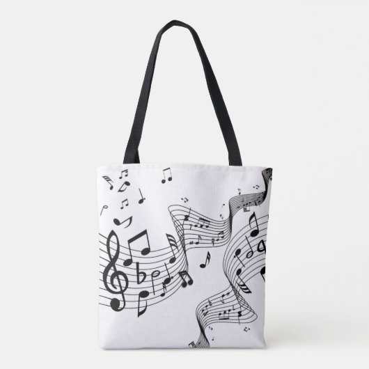 Muzieknoten op wit tote bag (Achterkant)