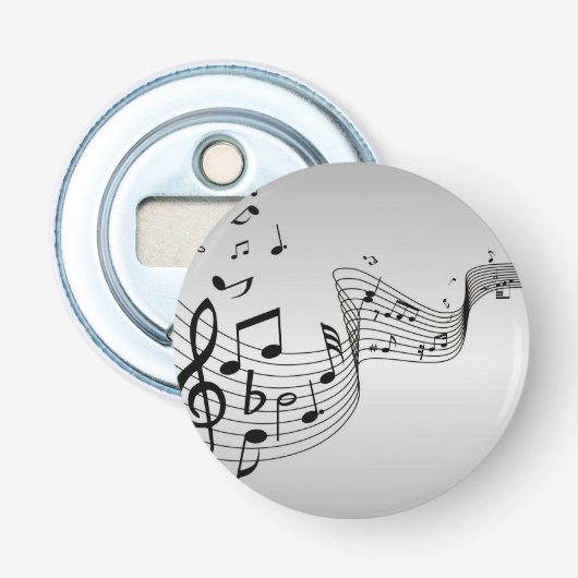 Muzieknoten op zilver button flesopener (Voorkant)