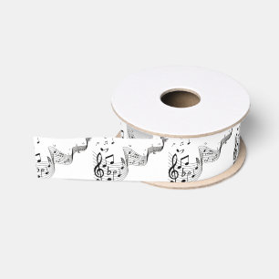 Muzieknoten op zilver grosgrain lint