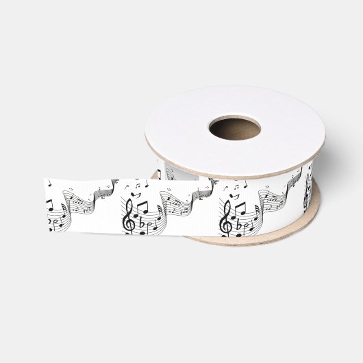 Muzieknoten op zilver grosgrain lint (Spoel)