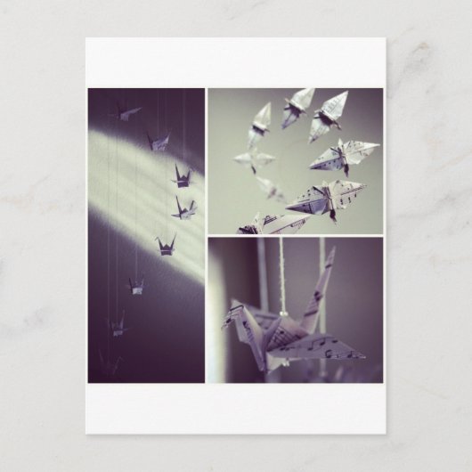 Muzieknoten Origami Crane Mobile Briefkaart (Voorkant)