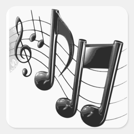 Muzieknoten over fancy personeel vierkante sticker (Voorkant)