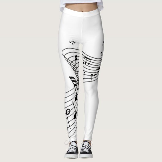 Muzieknoten over wit leggings (Voorkant)