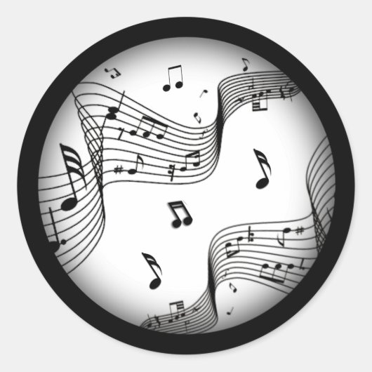 Muzieknoten over wit ronde sticker (Voorkant)