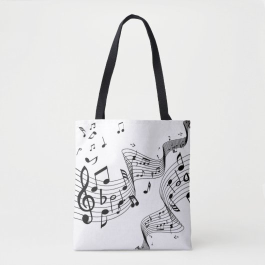 Muzieknoten over wit tote bag (Voorkant)