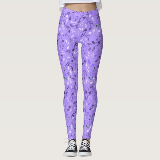 Muzieknoten Paars Leggings (Voorkant)