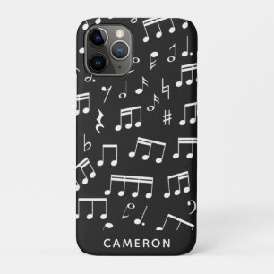 Muzieknoten Patroon in zwart-wit, gepersonaliseerd Case-Mate iPhone Case