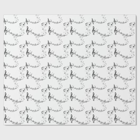 Muzieknoten Patroon zwart-wit Cadeaupapier (Vlak)