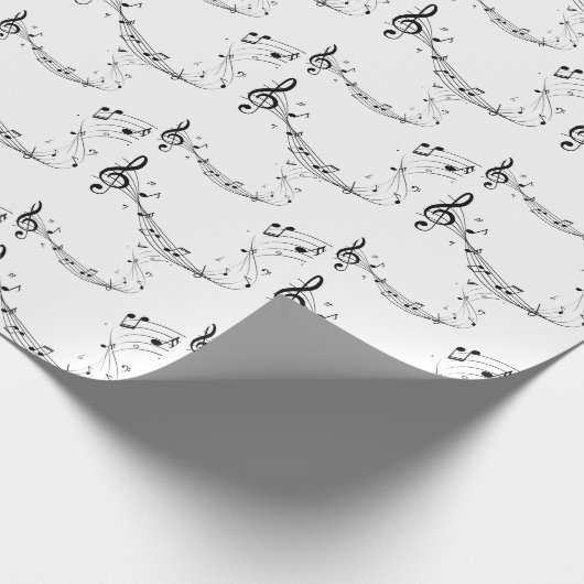 Muzieknoten Patroon zwart-wit Cadeaupapier (Hoek)