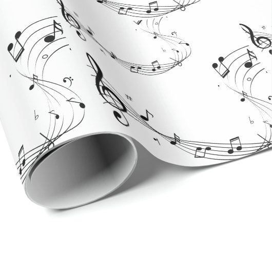 Muzieknoten Patroon zwart-wit Cadeaupapier (Rol Hoek)