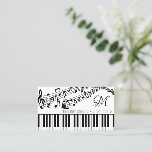 Muzieknoten Piano Monogram Aangepaste kleur Visitekaartje (Staand voorkant)