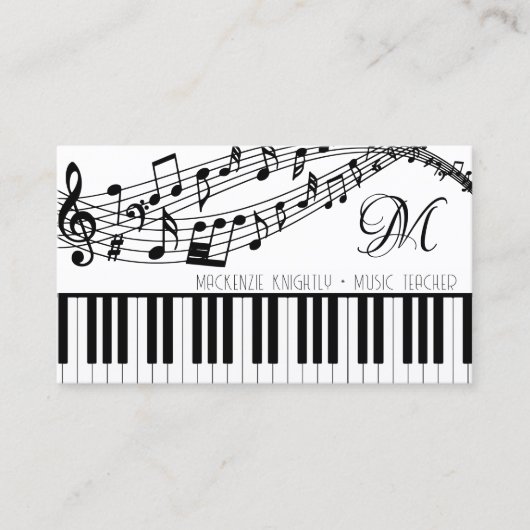 Muzieknoten Piano Monogram Aangepaste kleur Visitekaartje (Voorkant)