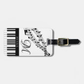 Muzieknoten Piano Monogram Naam Aangepaste kleur Bagagelabel (Voorkant horizontaal)