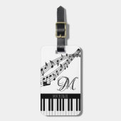 Muzieknoten Piano Monogram Naam Aangepaste kleur Bagagelabel (Voorkant verticaal)