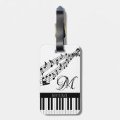 Muzieknoten Piano Monogram Naam Aangepaste kleur Bagagelabel (Achterkant verticaal)