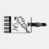 Muzieknoten Piano Monogram Naam Aangepaste kleur Bagagelabel (Achterkant horizontaal)