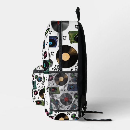 Muzieknoten, platenalbums en spelers bedrukte rugzak (Rechts)